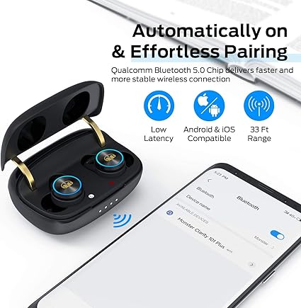 Monster Clarity 101Plus AirLinks Wireless Earbuds, Bluetooth 5.3 in-Ear Headphones with Charging Case, Stereo Earphones Deep Bass Sound, 28H Long Playtime, Water Resistant Design for Sports.