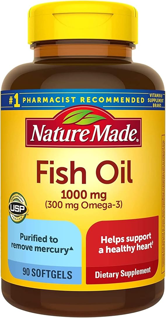 Nature Made Fish Oil 1000 mg, Omega 3 Supplement for Heart Healths - 90Softgels..,